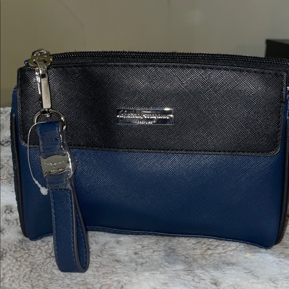 Salvatore Ferragamo Wristlet/ Essential Travel Bag Blue/Black 8”W x 4”H